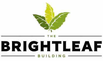 A logo with a leaf and the words "The Brightleaf Building".