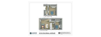 Two images of a 108 sq ft and a 108 sq ft floor plan for a 2219 Colonial Avenue unit.