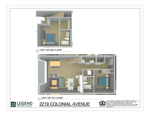 A floor plan for a 2nd and 1st floor unit at 2219 Colonial Avenue.