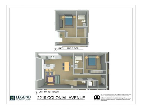 A floor plan for a 2nd floor unit and a 1st floor unit at 2219 Colonial Avenue.
