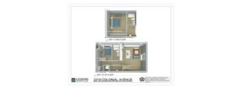 Two images of a 112 sq ft apartment, one showing the first floor and the other the second.