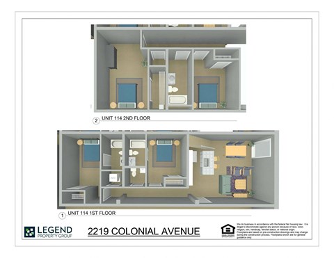 Two images of apartment layouts for 2219 Colonial Avenue.