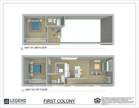 A floor plan for a property by Legend Property Group shows two different unit layouts.