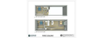 A floor plan for a property from Legend Property Group shows two different unit layouts.