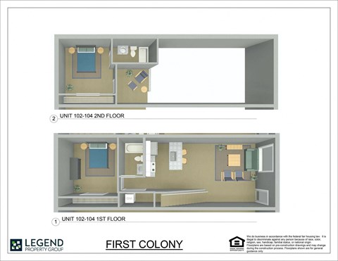 A floor plan for a property by Legend Property Group shows two different unit layouts.