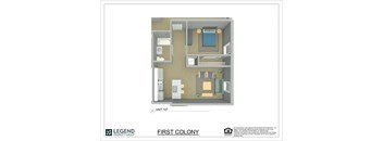 A floor plan of a property with a living room, kitchen, and bathroom.