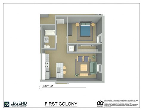 A floor plan of a property with a living room, kitchen, and bathroom.