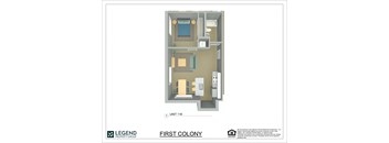 A floor plan for Unit 116 at Legend Property Group's First Colony.