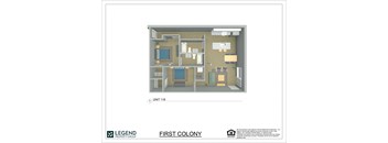 A floor plan for Unit 118 at Legend Property Group's First Colony.
