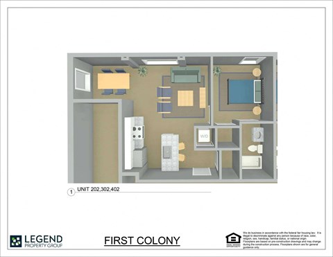 A floor plan of an apartment from Legend Property Group.