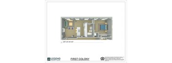 A floor plan of an apartment in the First Colony by Legend Property Group.