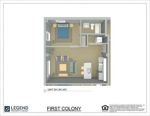 A floor plan of a property with a living room, kitchen, and bathroom.