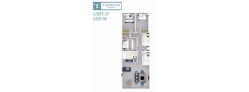 A floor plan of a Tidewater Square apartment, Unit 27, 1225 SF.