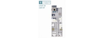 A diagram of a small apartment layout with the title "TIDEWATER SQUARE UNIT 28 1283 SF".