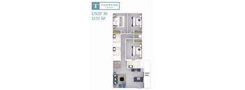 A floor plan of a Tidewater Square apartment, Unit 30, 1131 SF.