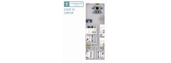 A floor plan of a Tidewater Square apartment, Unit 31, 1299 SF.