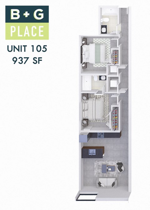 A floor plan of a B+G Place apartment unit.