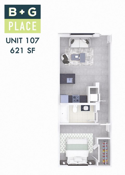 A floor plan of a B+G Place apartment unit.