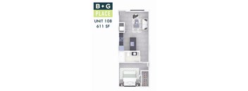 A floor plan of a B+G Place apartment unit.
