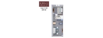 A floor plan of a one bedroom apartment at Kirn on High St.