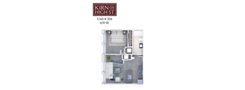 A floor plan of apartment 204 at Kirn on High St, located at 659 SF.