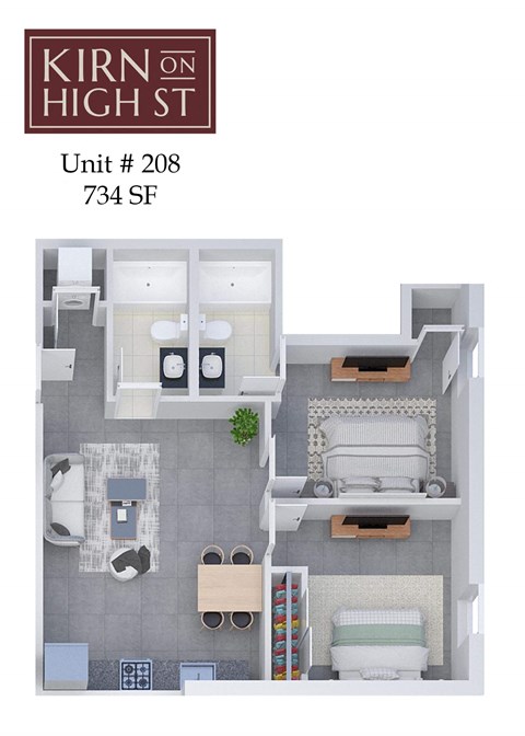 Kirn on high st floor plan of unit 208.