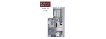 A floor plan of a one bedroom apartment at Kirn on High St.