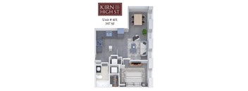A floor plan of apartment 401 at KIRN on HIGH ST with 597 square feet.