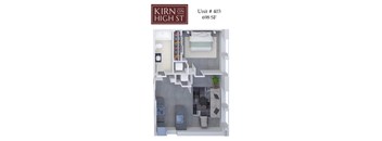 Kirn on high street apartment unit 403 is 698 square feet.