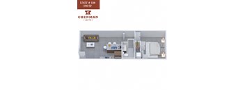 A floor plan of a 590 square foot unit from Chenman LDFTS.