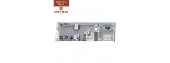 A floor plan of a Chenman unit shows a living room, kitchen, and two bedrooms.
