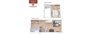 A floor plan of a Chenman LDFTs apartment shows a living room, bedroom, and kitchen.