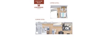 A floor plan for a 802 SF Chenman Lofts unit shows a living room, dining room, kitchen, and bathroom.
