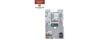 A 3D floor plan image of a unit at Chenman condos.