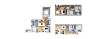 A set of four images showing different layouts of a house.