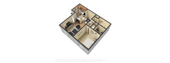 a 3d floor plan of a small apartment