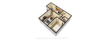 a 3d floor plan with a bedroom and a living room