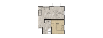 1 bed 1 bath floor plan at Olive Queen Creek Apartments, Queen Creek