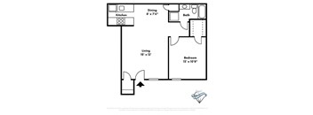 a floor plan of a house with a bedroom and a living room