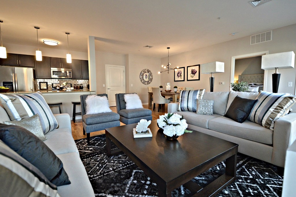 Living room model at Hillside Club Apartments, Livingston