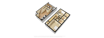 a 3d floor plan of a small house