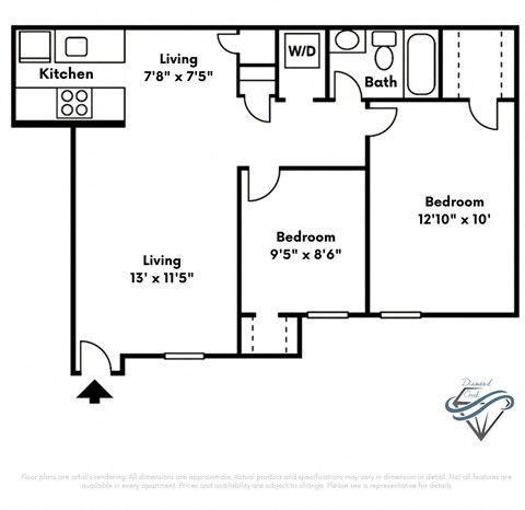 a floor plan of a house with a bedroom and a living room