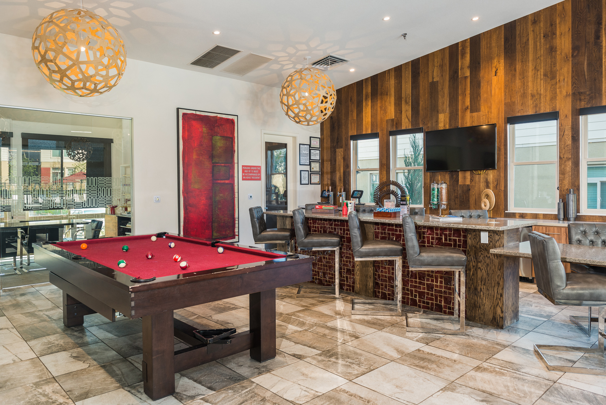 Coffee Bar and Billiards at 8000 Uptown Apartments in Broomfield, CO