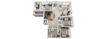 A 3D floor plan of a house showing the layout of the rooms.