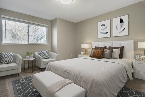 beautiful bedroom at The Village at Seeley Lake Apartments, Lakewood, 98499