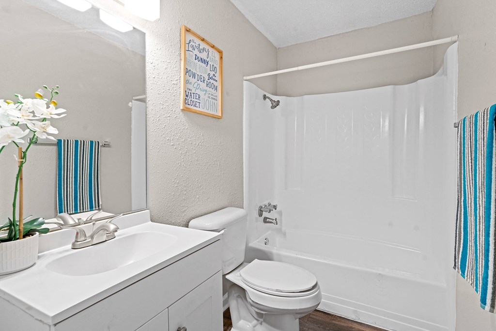 a bathroom with a sink toilet and a shower at Diamond  Trail Apartments, Oklahoma