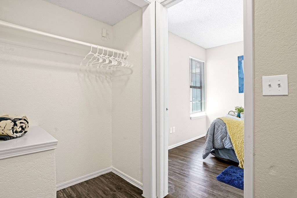 spacious closet with white clothes hanger