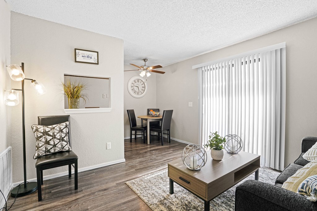 living room area looking into dining room table