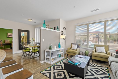 Modern Living Room at WestLink at Oak Station, Lakewood, CO, 80215