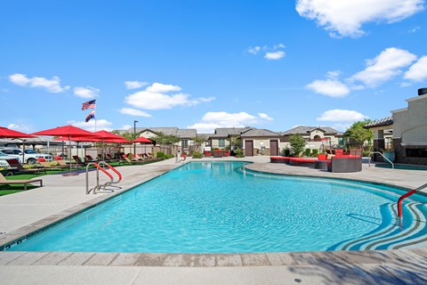 the pool at the crossings at city center apartments at Soleil at Canyon Trails Apartments, Goodyear